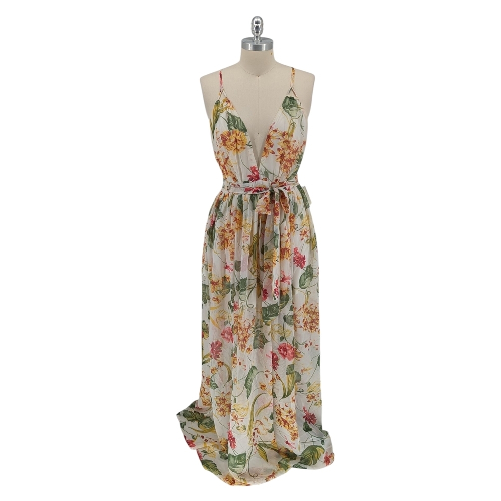 19878 Dress Day Floral Open Back Maxi Dress size Medium bohemian beach resortwea